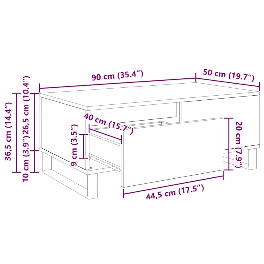 Table basse Chêne noir 90 x 50 x 36,5 cm Bois d'ingénierie - 12