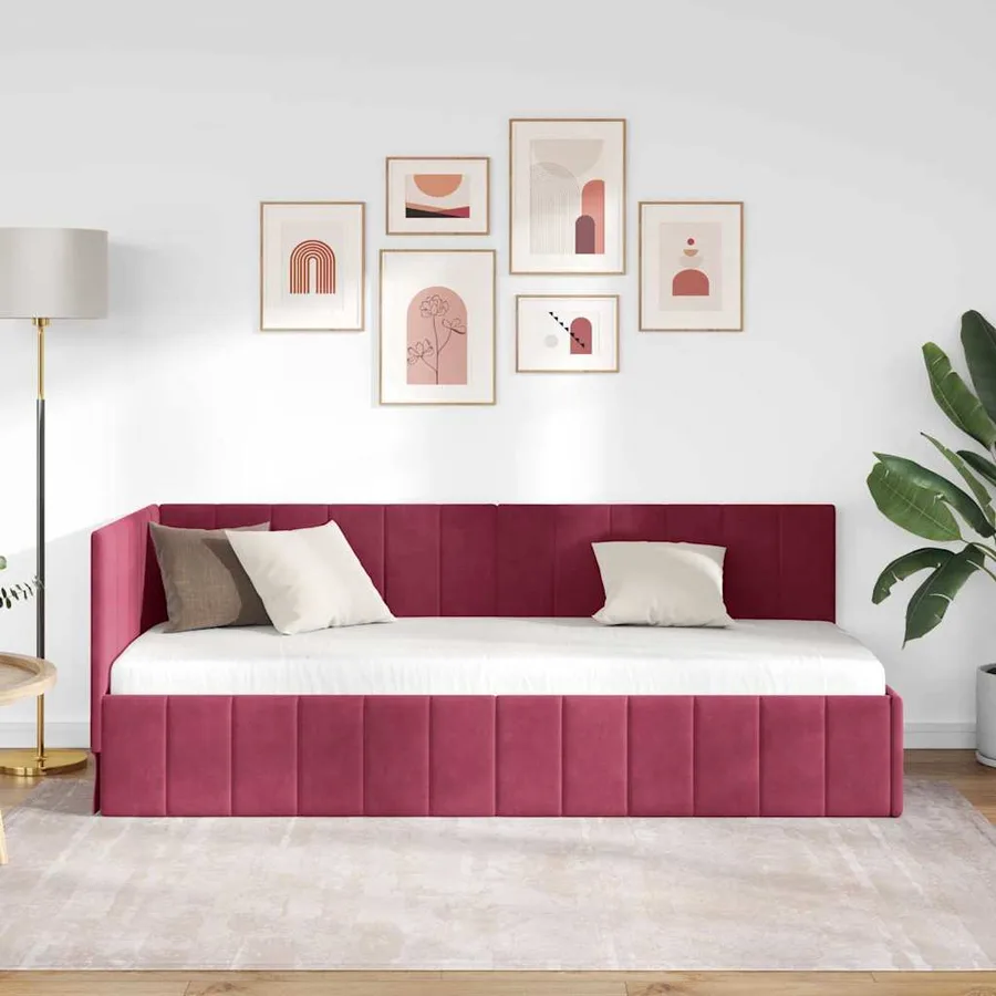 Cadre de lit d'angle Bordeaux 80 cm x 200 cm Velours - 3