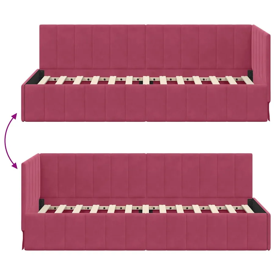 Cadre de lit d'angle Bordeaux 80 cm x 200 cm Velours - 9