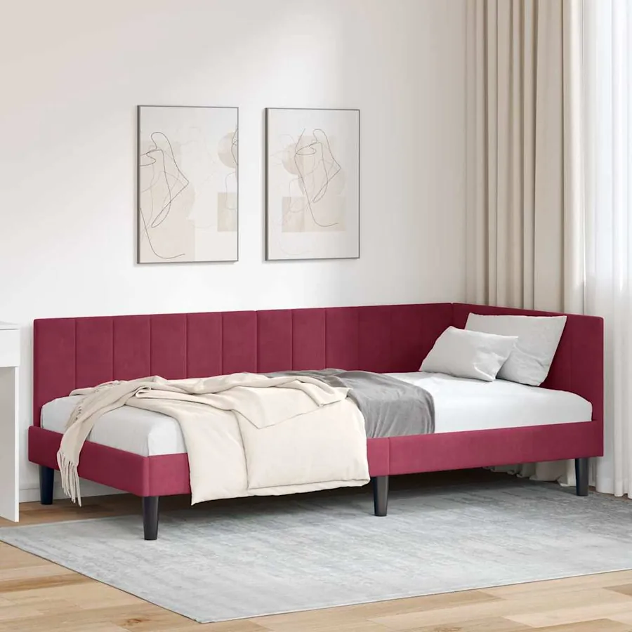 Cadre de lit d'angle Bordeaux 90 cm x 190 cm Velours