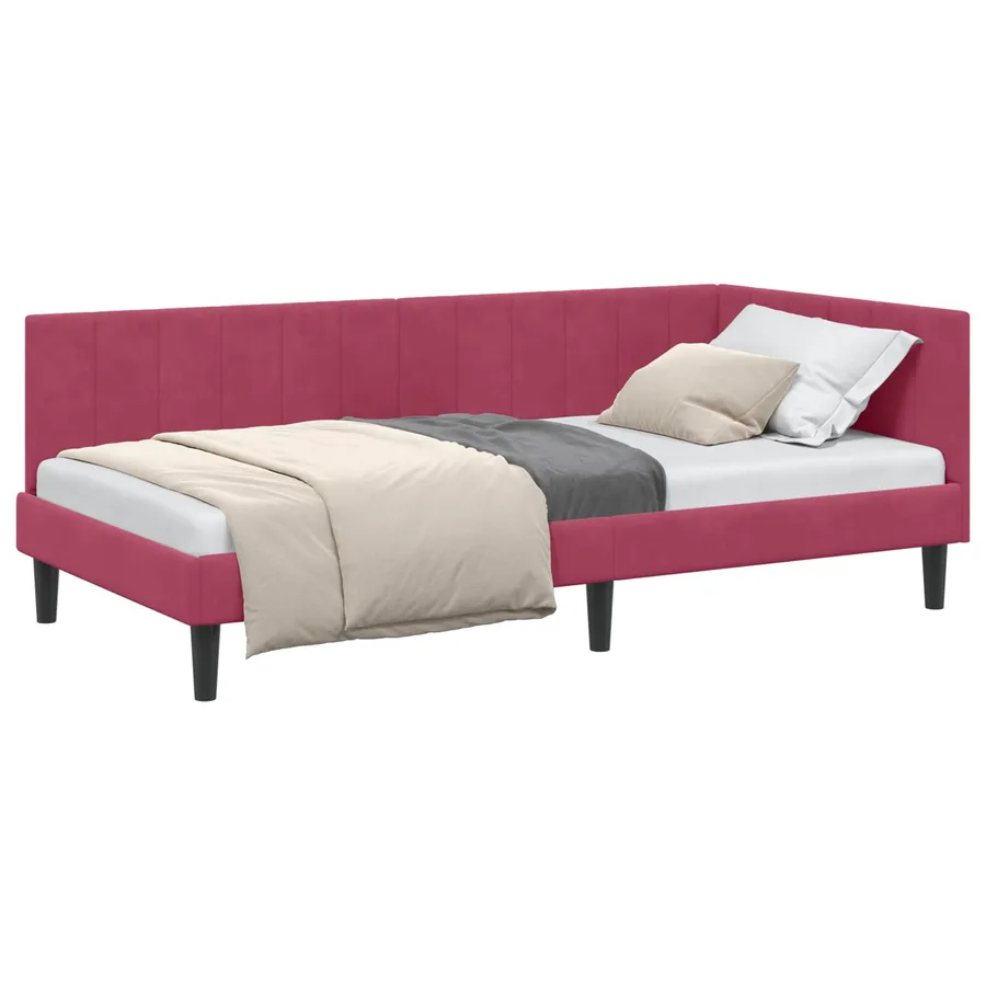 Cadre de lit d'angle Bordeaux 90 cm x 190 cm Velours - 2