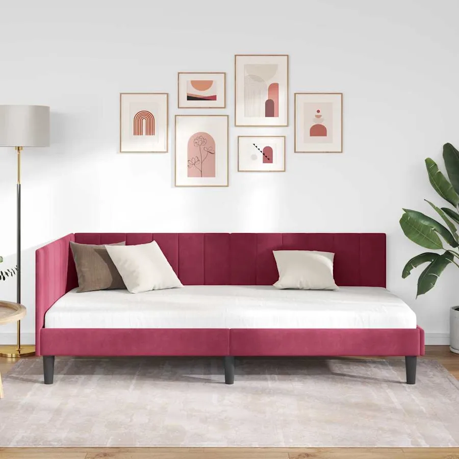 Cadre de lit d'angle Bordeaux 90 cm x 190 cm Velours - 3