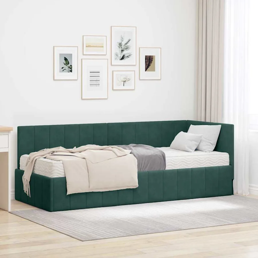 Cadre de lit d'angle avec matelas 2 pcs Vert Velours