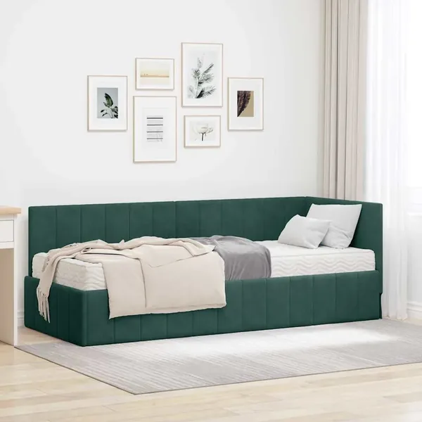 Cadre de lit d'angle avec matelas 2 pcs Vert Velours