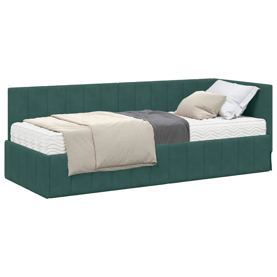 Cadre de lit d'angle avec matelas 2 pcs Vert Velours - 2