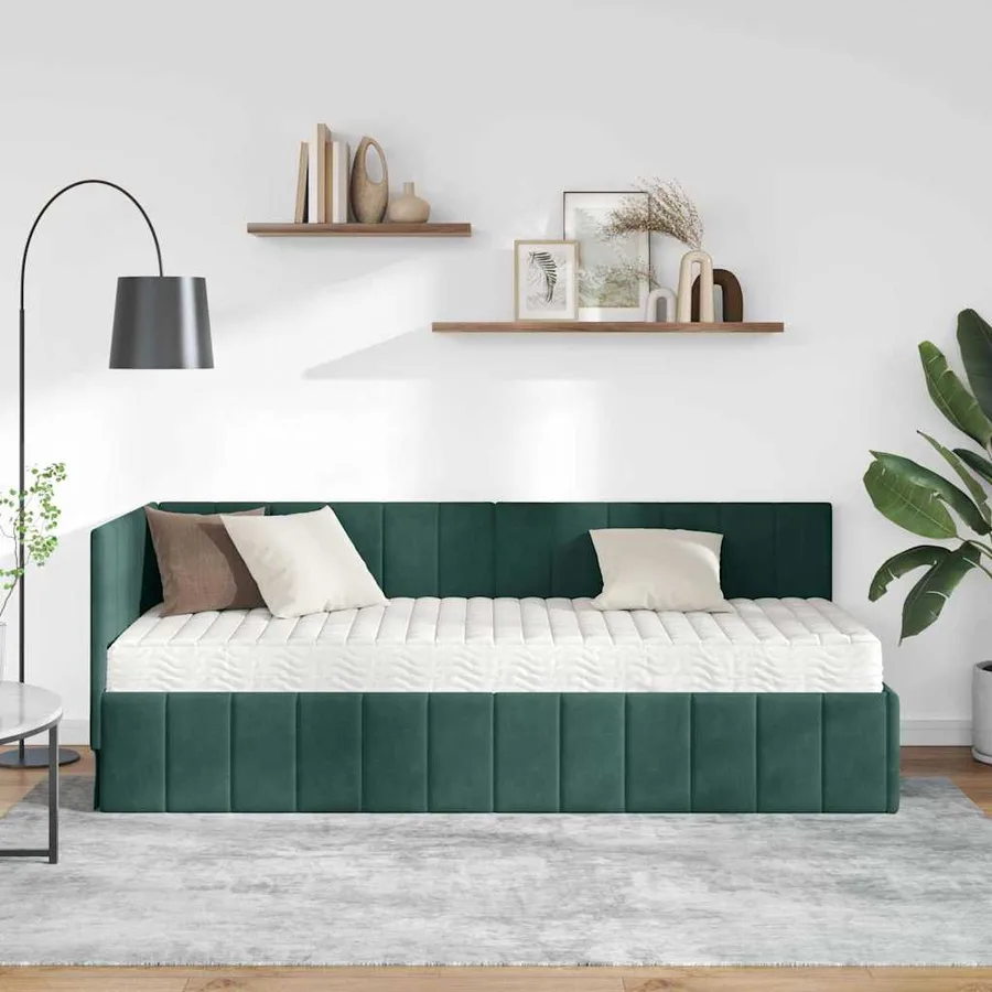 Cadre de lit d'angle avec matelas 2 pcs Vert Velours - 3