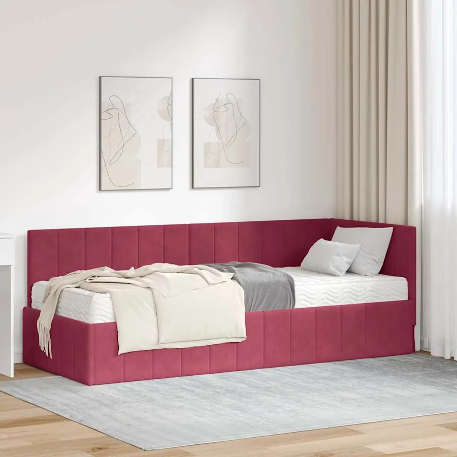 Cadre de lit d'angle avec matelas 2 pcs Vert Velours