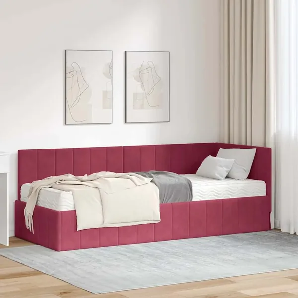 Cadre de lit d'angle avec matelas 2 pcs Vert Velours