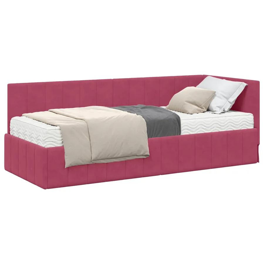 Cadre de lit d'angle avec matelas 2 pcs Vert Velours - 2