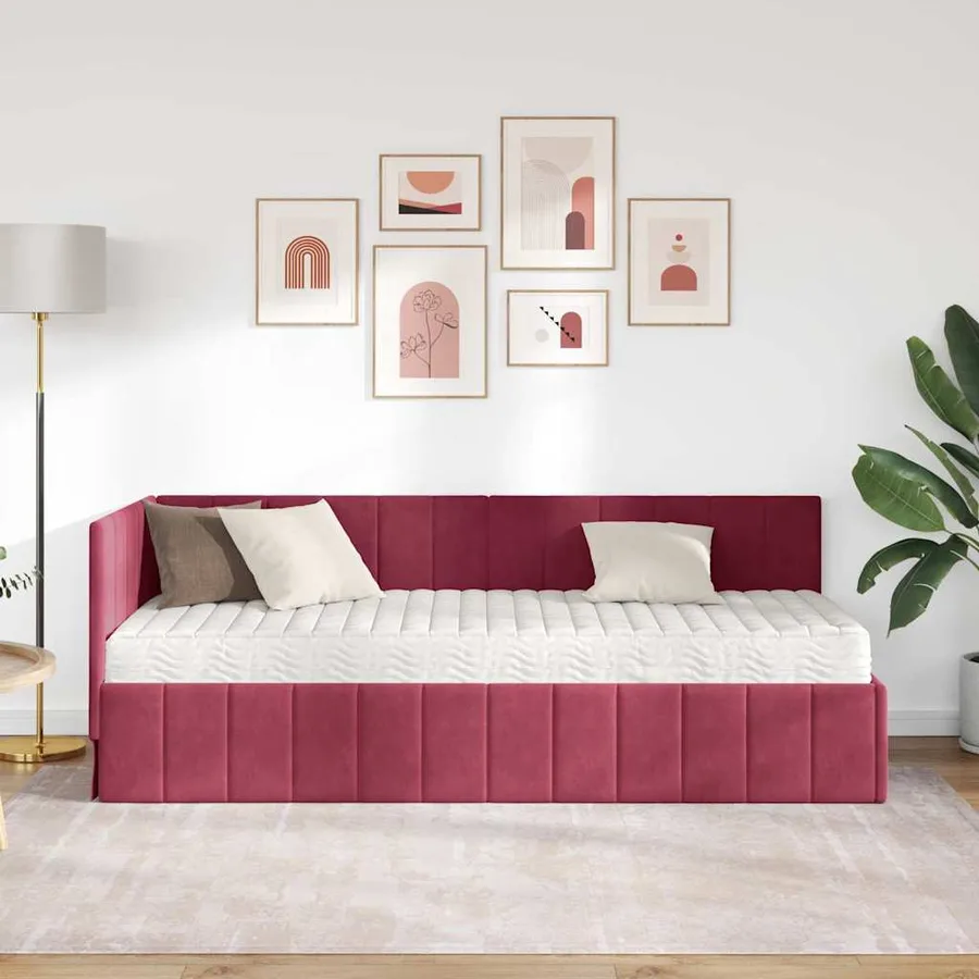 Cadre de lit d'angle avec matelas 2 pcs Vert Velours - 3