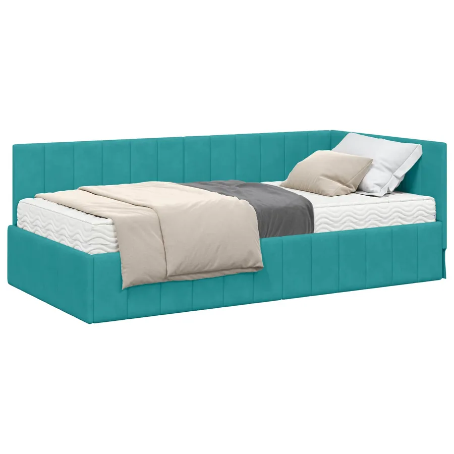 Cadre de lit d'angle avec matelas 2 pcs Turquoise Velours - 2