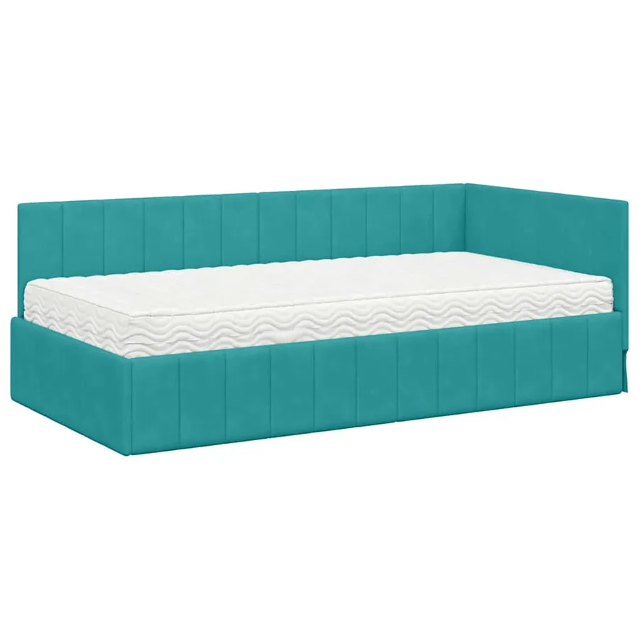 Cadre de lit d'angle avec matelas 2 pcs Turquoise Velours - 4