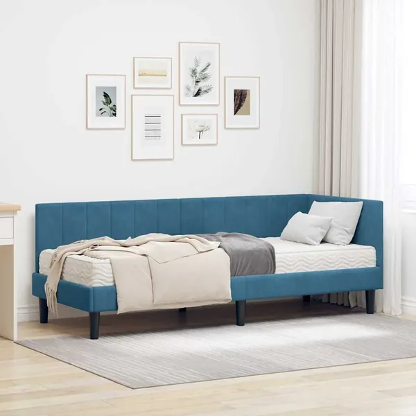 Cadre de lit d'angle avec matelas 2 pcs Bleu Velours