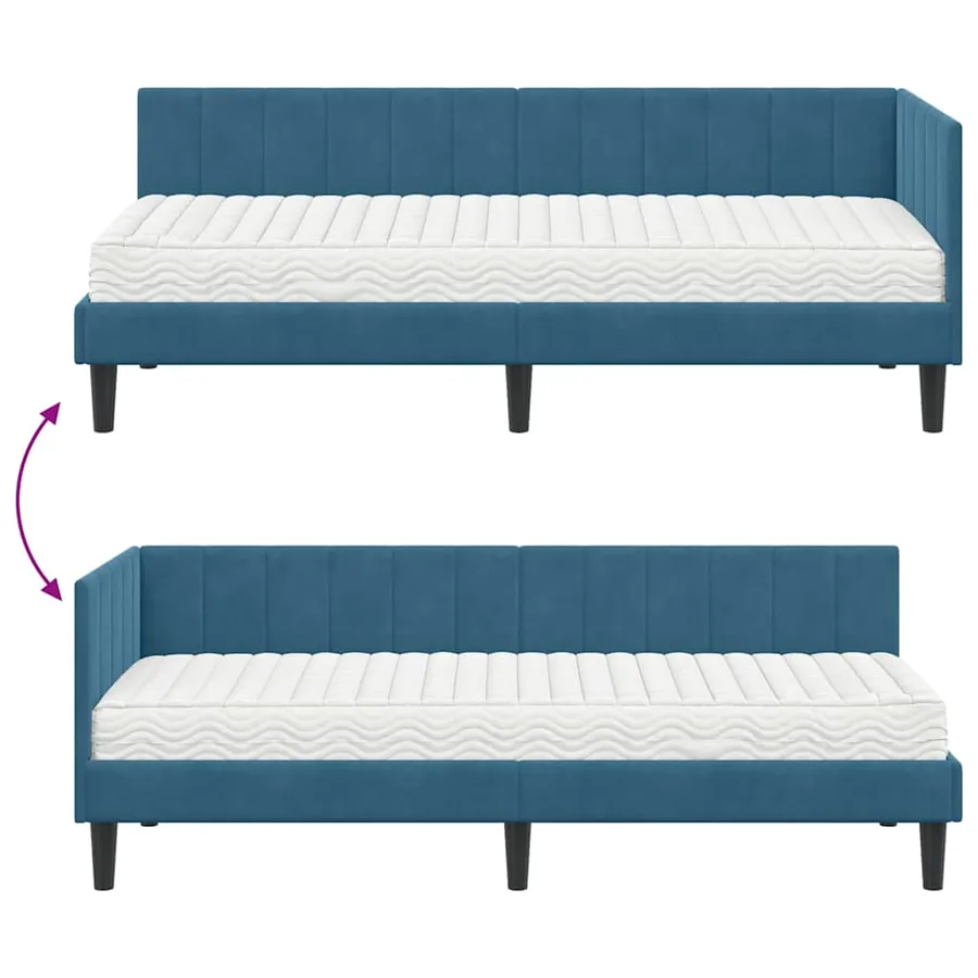 Cadre de lit d'angle avec matelas 2 pcs Bleu Velours - 12