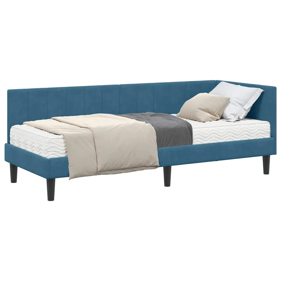 Cadre de lit d'angle avec matelas 2 pcs Bleu Velours - 2