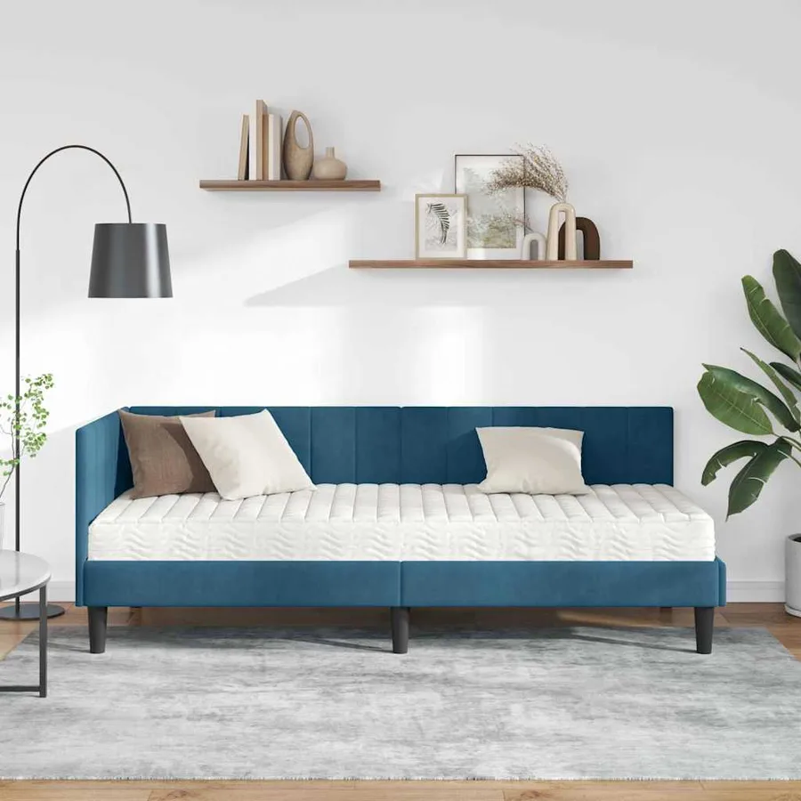 Cadre de lit d'angle avec matelas 2 pcs Bleu Velours - 3