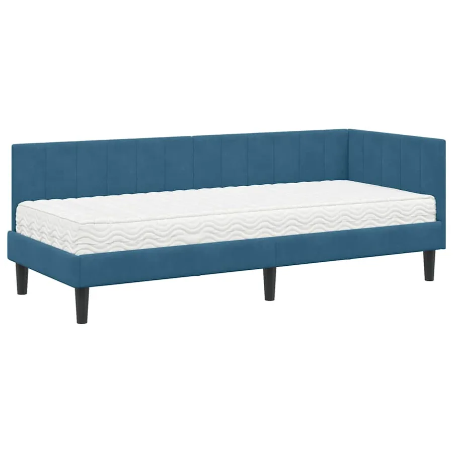Cadre de lit d'angle avec matelas 2 pcs Bleu Velours - 4