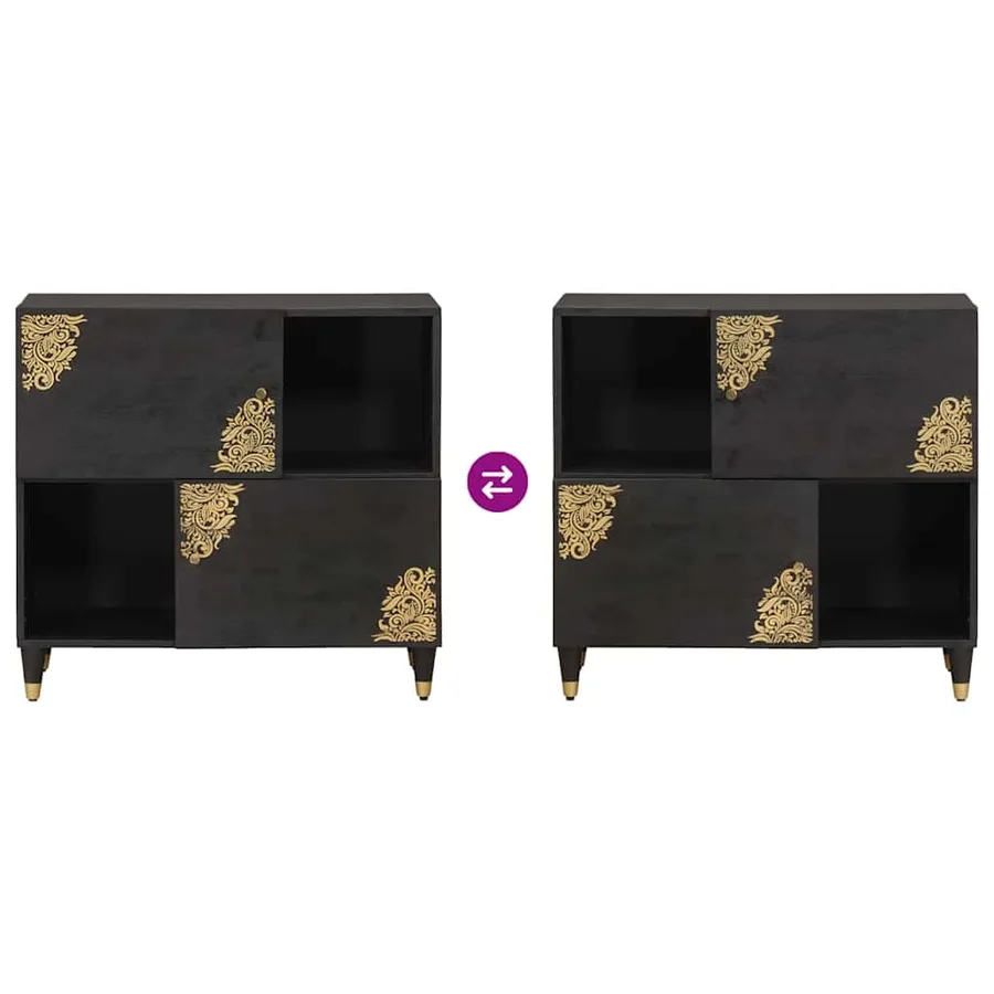 Buffet avec étagère Noir 80 x 33 x 75 cm Bois de mangue massif - 10