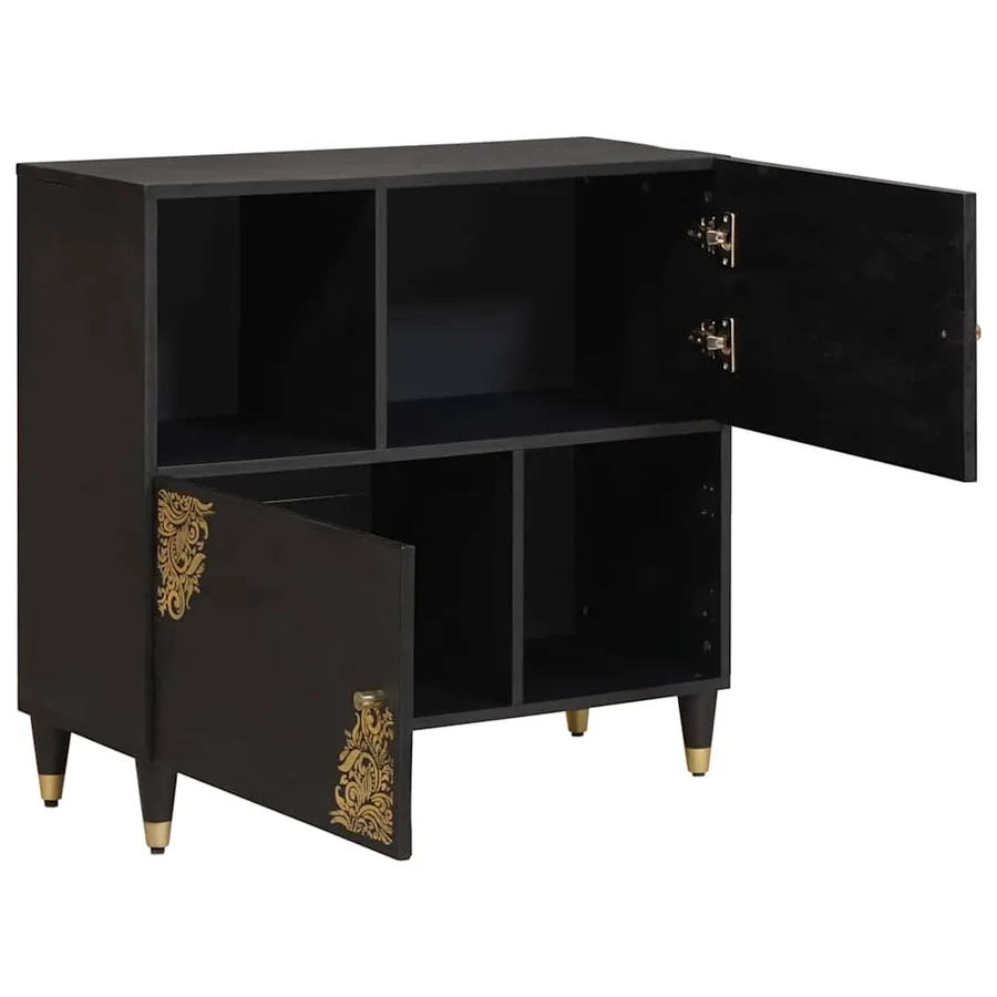 Buffet avec étagère Noir 80 x 33 x 75 cm Bois de mangue massif - 2