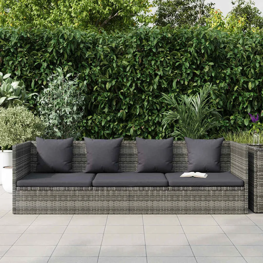 Lit de jardin Gris 200x60 cm Résine tressée - 3
