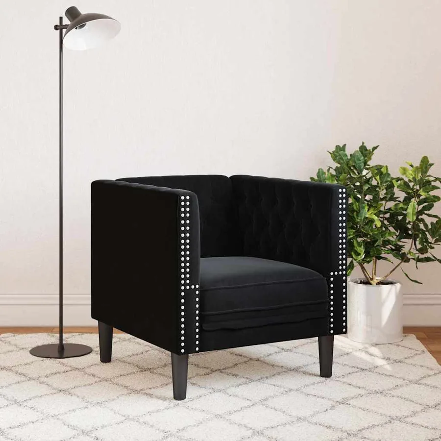 Canapé Noir 74,5 x 71 x 70,5 cm Velours - 3