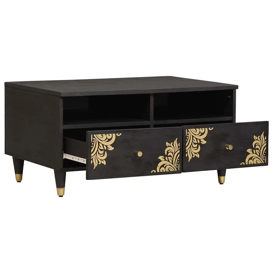Table basse Noir 80 x 54 x 40 cm Bois de mangue massif - 2