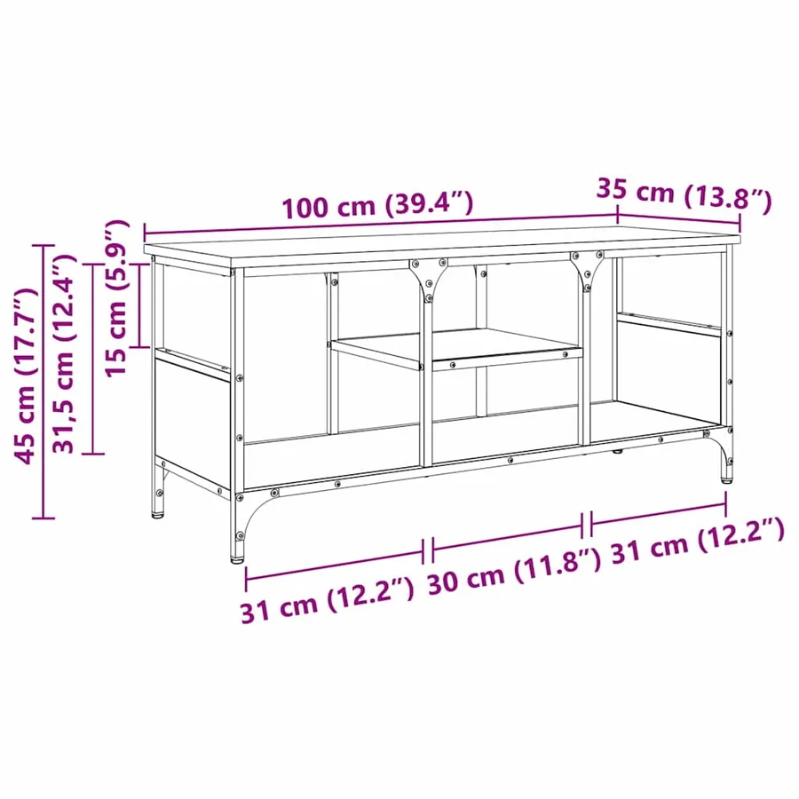 Meuble TV 100 x 35 x 45 cm Chêne artisanal - 12