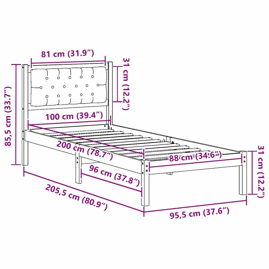 Cadre de lit Gris clair 100 x 200 cm Pin massif - 11