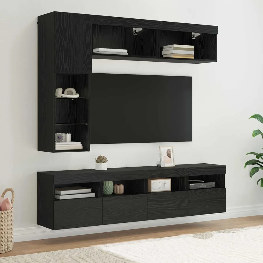 Meuble TV avec LED 7 pcs Chêne noir Bois d'ingénierie