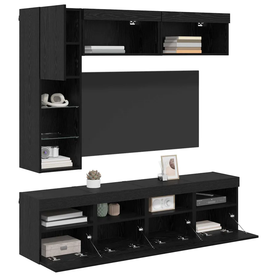 Meuble TV avec LED 7 pcs Chêne noir Bois d'ingénierie - 3