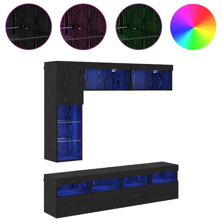 Meuble TV avec LED 7 pcs Chêne noir Bois d'ingénierie - 4