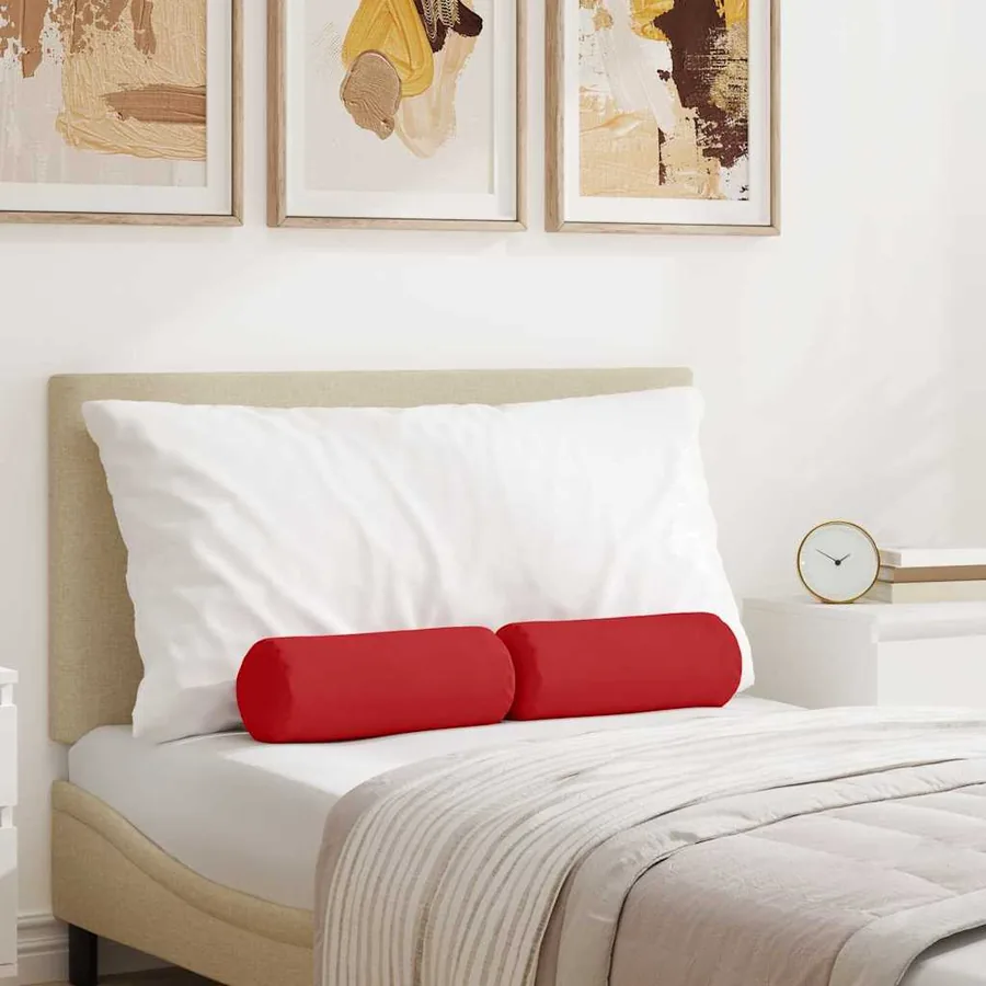 Coussins d'accent 2 pcs Rouge Ø 15 x 40 cm tissu