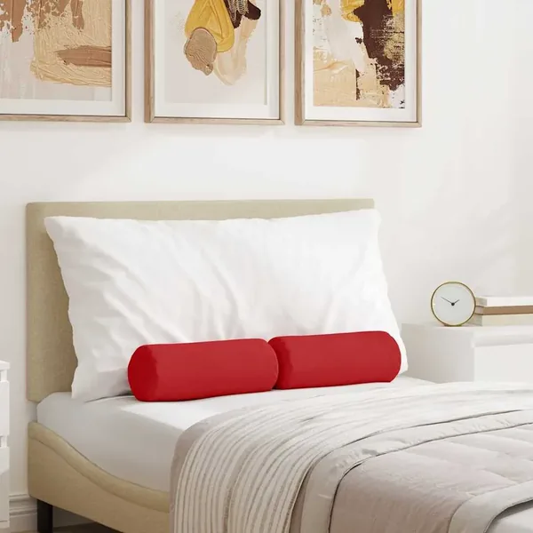 Coussins d'accent 2 pcs Rouge Ø 15 x 40 cm tissu