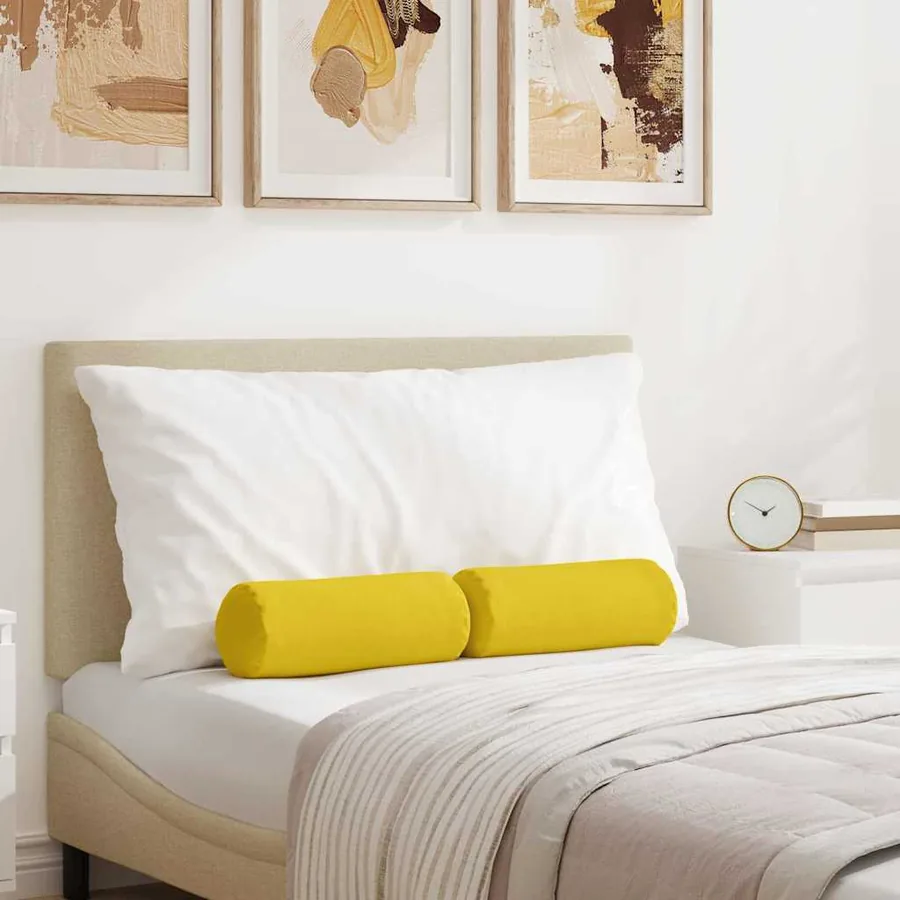 Coussins d'accent 2 pcs Jaune clair Ø 15 x 40 cm tissu