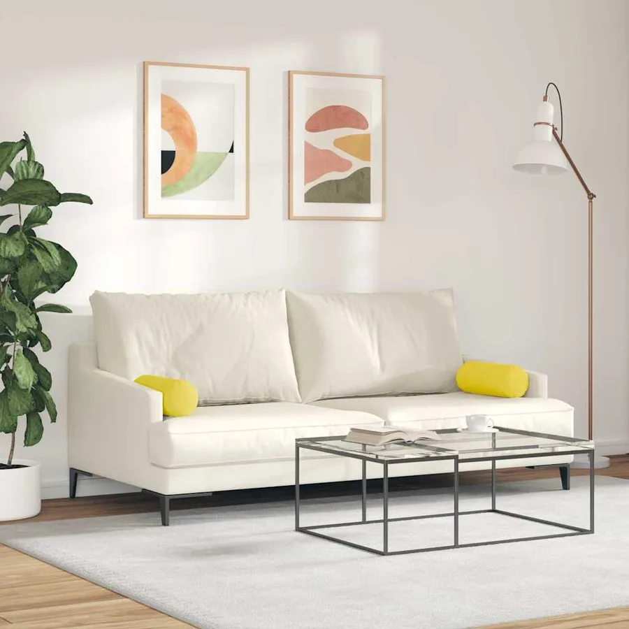Coussins d'accent 2 pcs Jaune clair Ø 15 x 40 cm tissu - 4