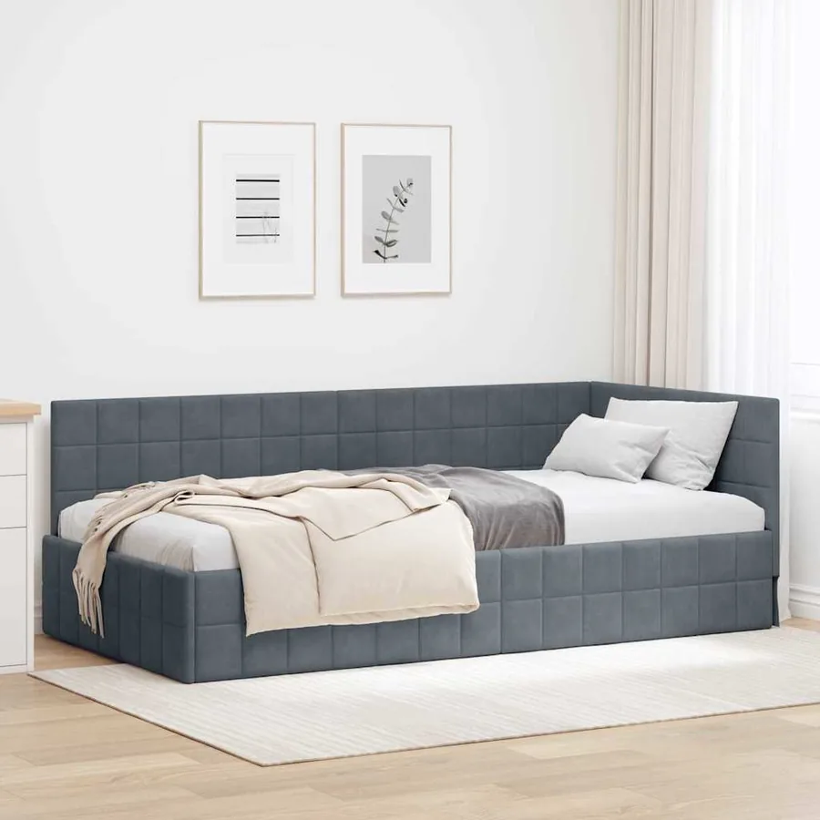 Cadre de lit d'angle Gris foncé 90 cm x 200 cm Velours
