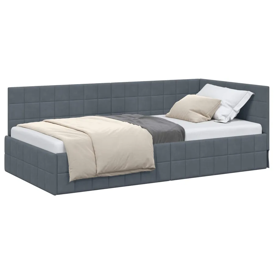 Cadre de lit d'angle Gris foncé 90 cm x 200 cm Velours - 2