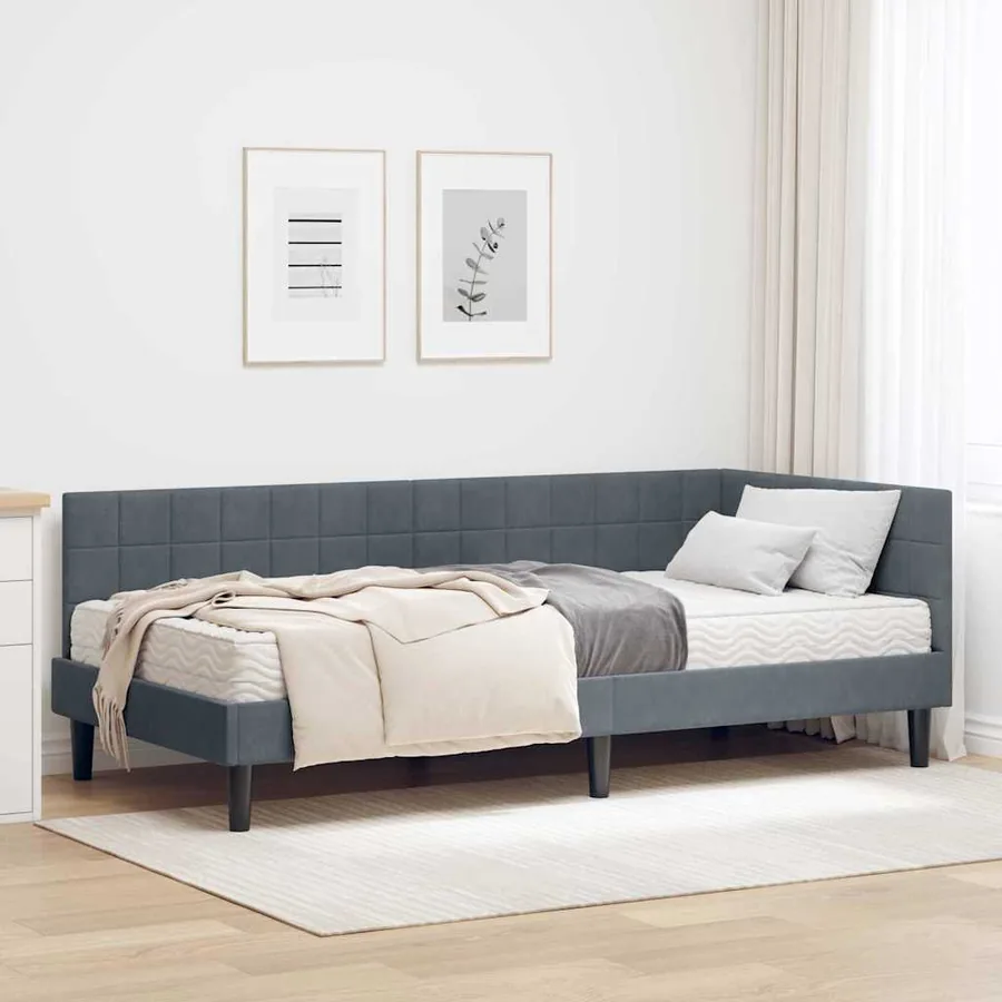 Cadre de lit d'angle avec matelas 2 pcs Gris Velours