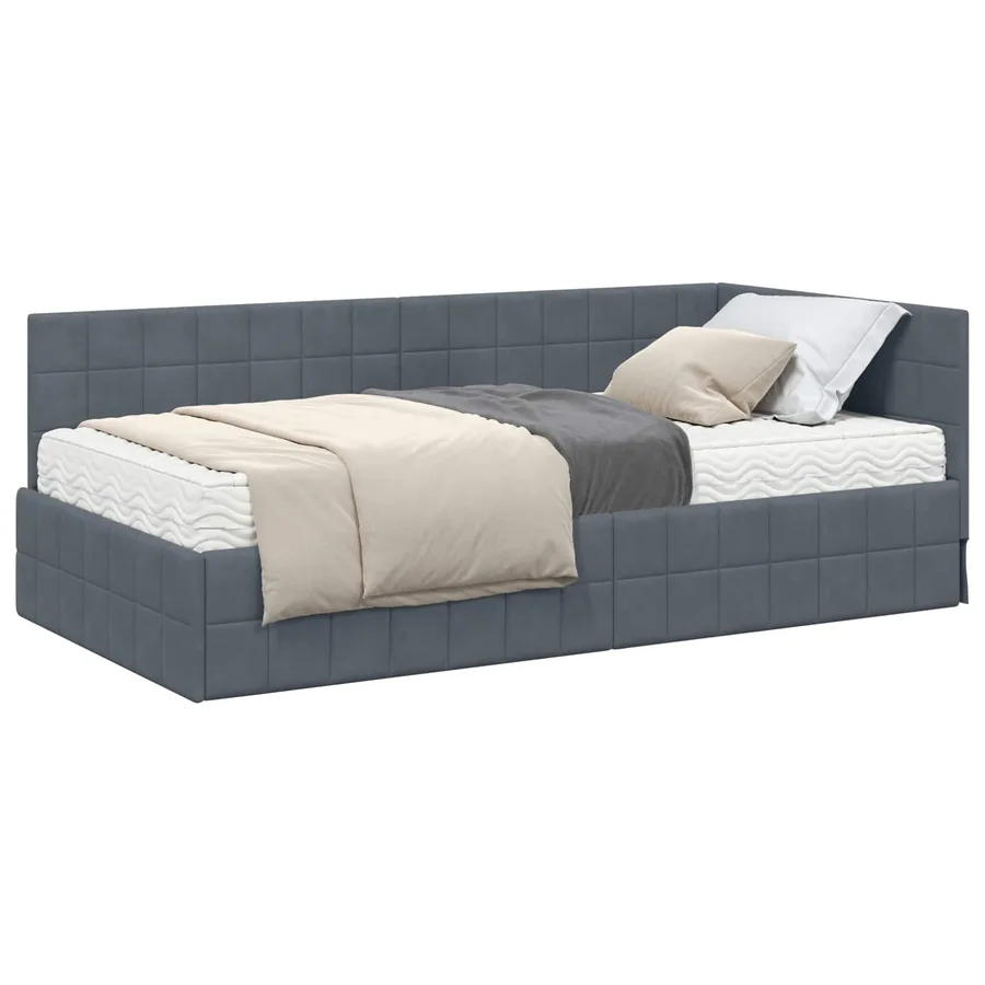 Cadre de lit d'angle avec matelas 2 pcs Gris Velours - 2