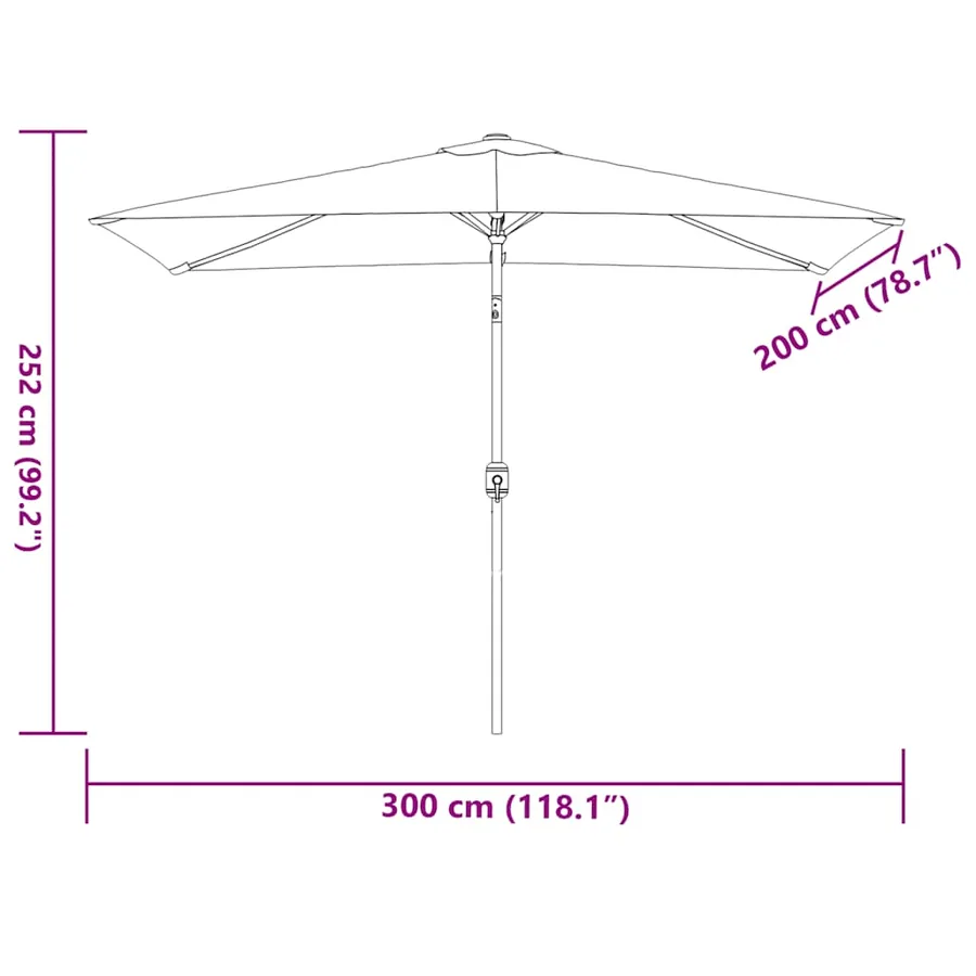 Parasol d'extérieur avec mât en métal 300x200 cm taupe - 8