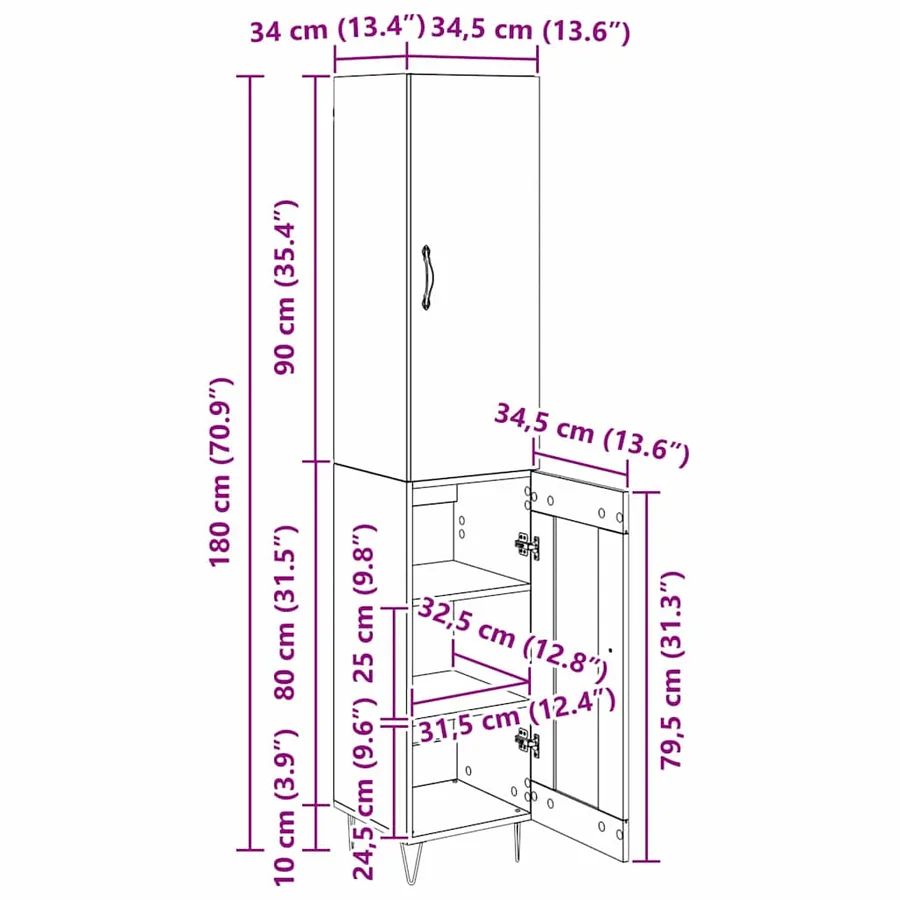 Haut Armoire Chêne artisanal 34,5 x 34 x 90 cm - 15