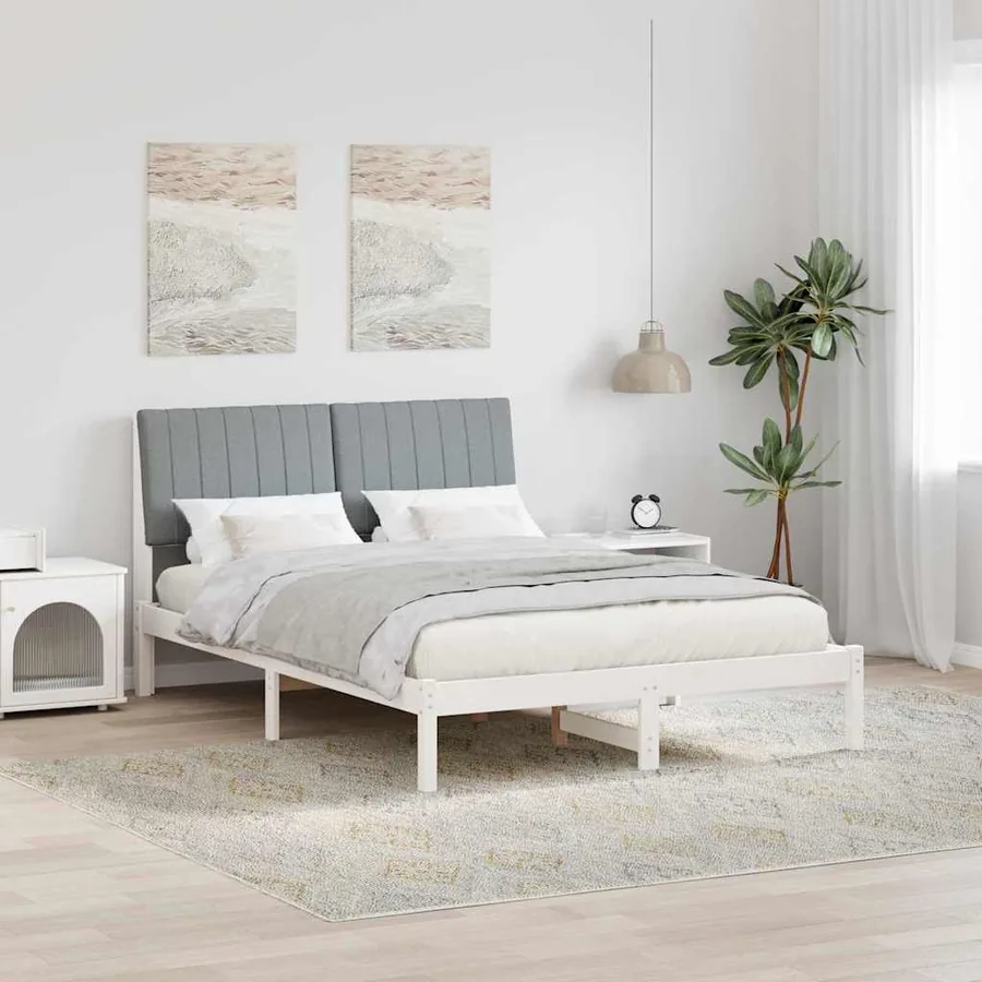 Cadre de lit avec tête de lit Blanc 135 x 190 cm Pin massif