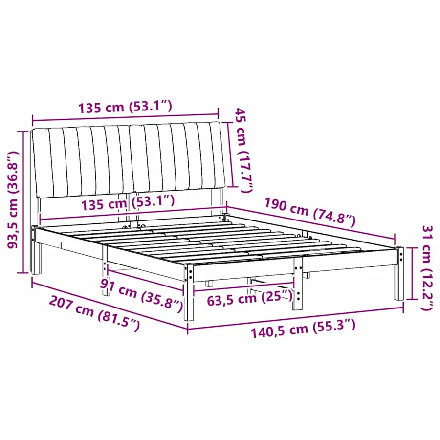 Cadre de lit avec tête de lit Blanc 135 x 190 cm Pin massif - 11