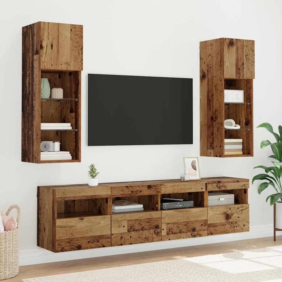 Meubles TV muraux avec LED 2 pcs Bois Ancien 40 x 30 x 40 cm - 7