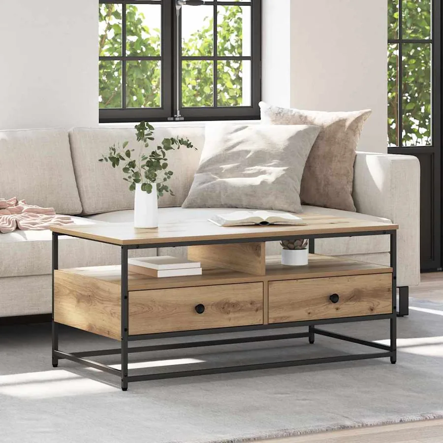Table basse Chêne artisanal 100 x 51 x 45 cm Bois d'ingénierie
