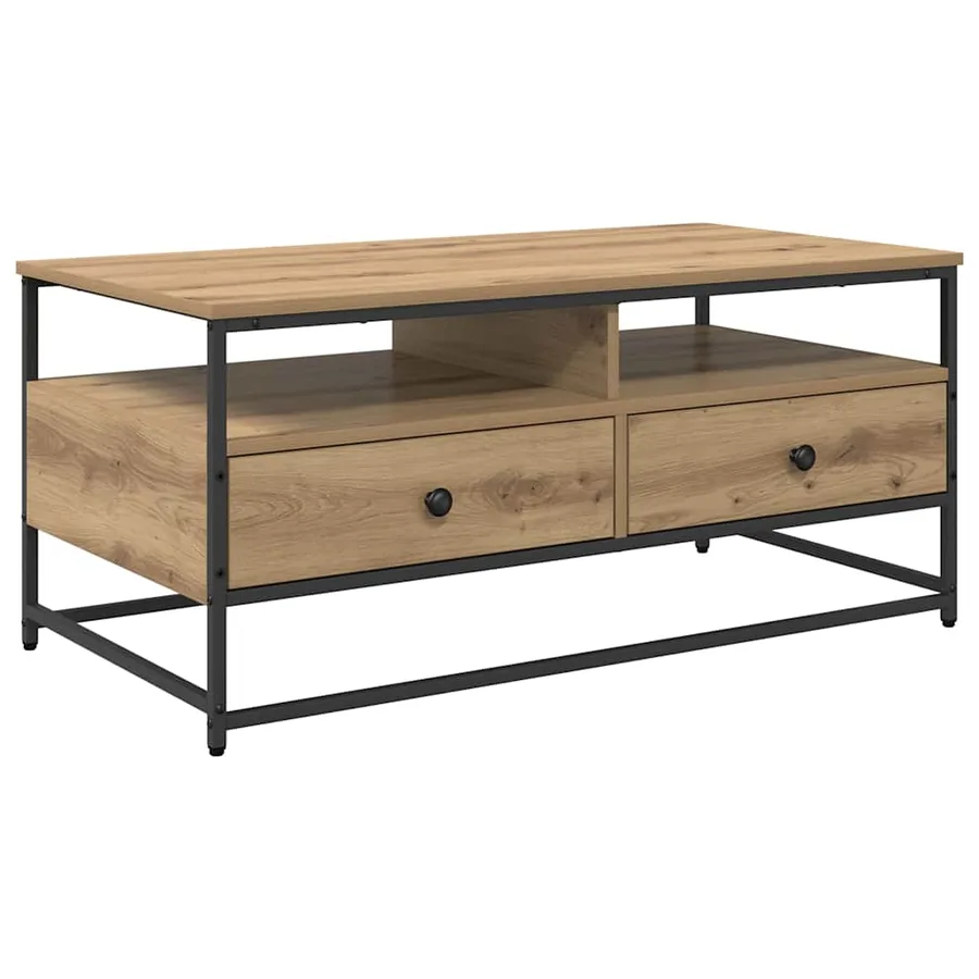 Table basse Chêne artisanal 100 x 51 x 45 cm Bois d'ingénierie - 2