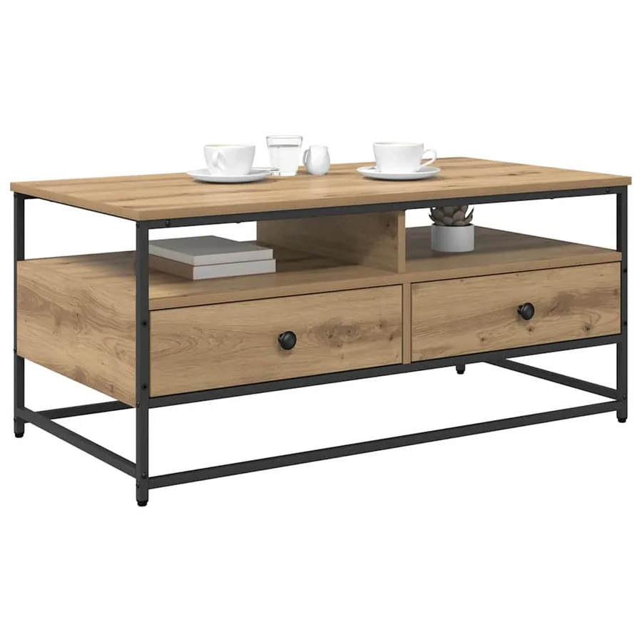 Table basse Chêne artisanal 100 x 51 x 45 cm Bois d'ingénierie - 3