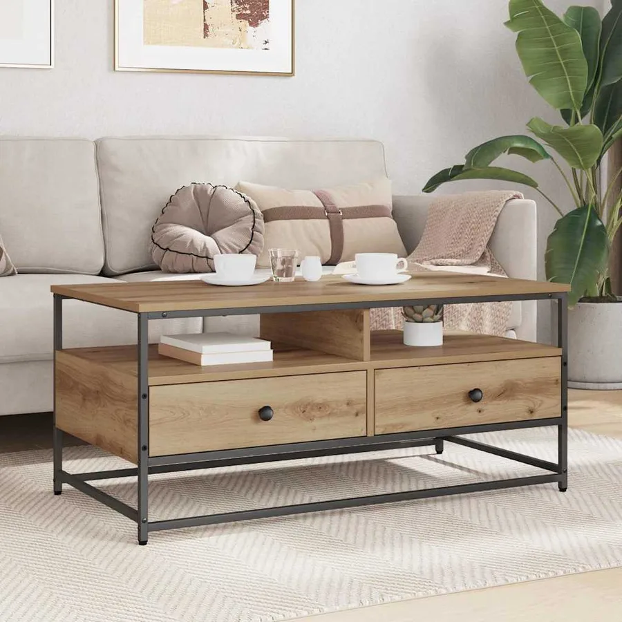 Table basse Chêne artisanal 100 x 51 x 45 cm Bois d'ingénierie - 4