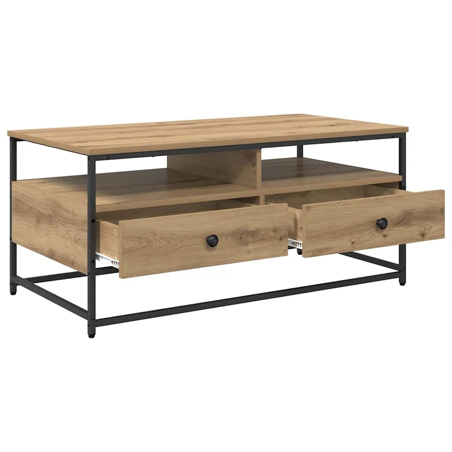 Table basse Chêne artisanal 100 x 51 x 45 cm Bois d'ingénierie - 5