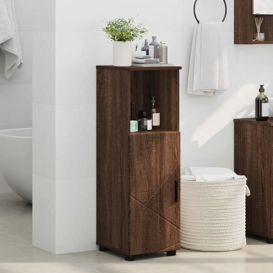 Cabinet de salle de bain avec porte Chêne brun 30 x 35 x 95 cm - 4